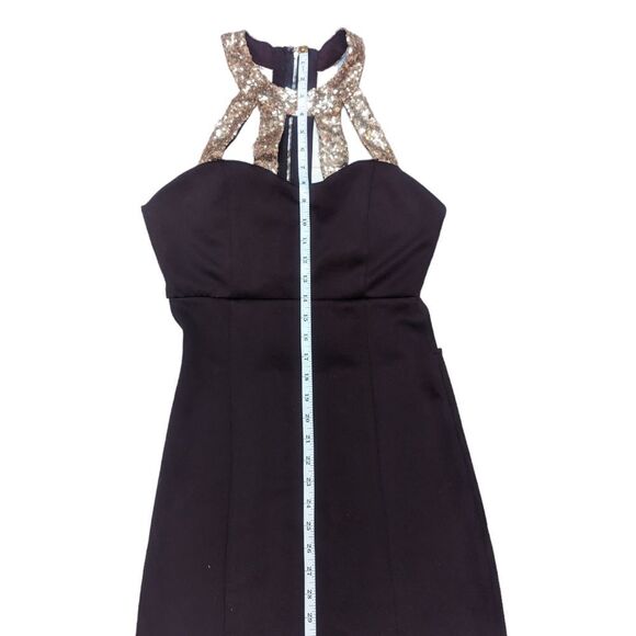 🛍️ DARK PURPLE AND GOLD FORMAL PROM DRESS WITH SEQUINS KNEE LENGTH S… - Picture 6 of 6
